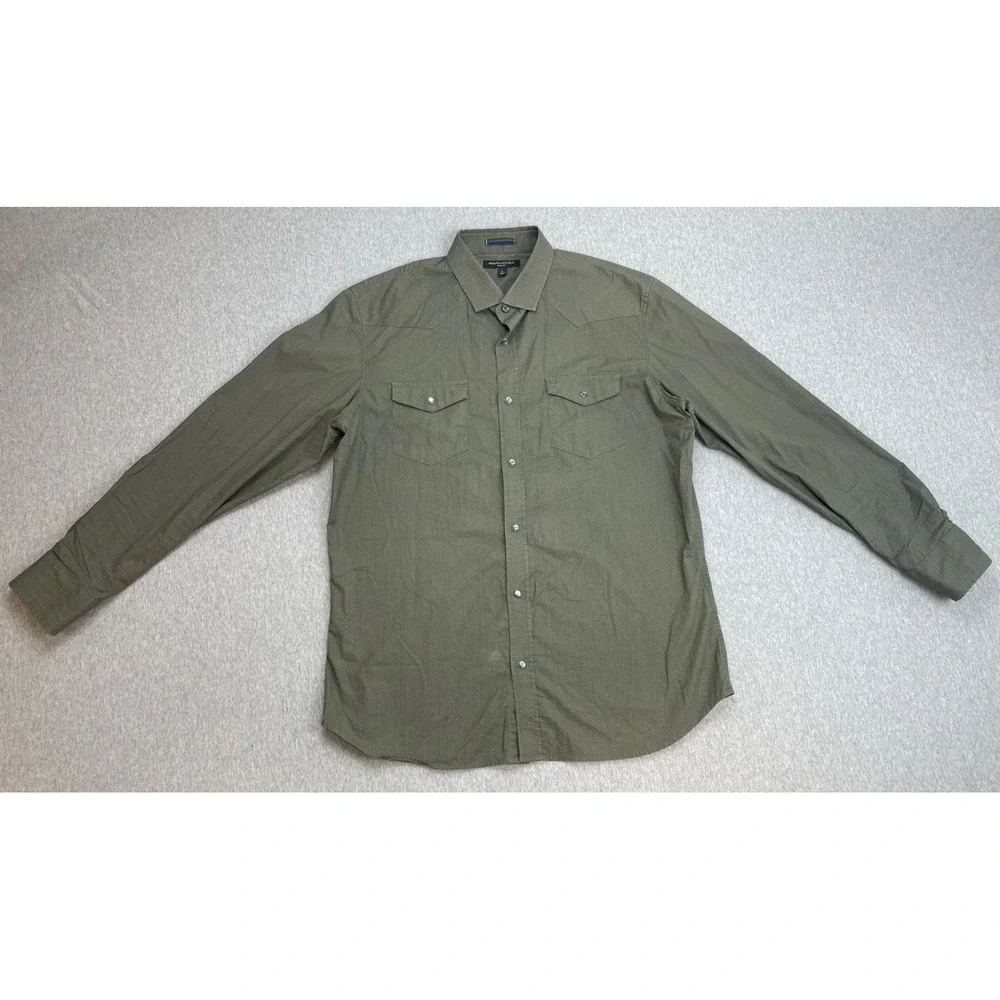 Banana Republic Shirt Mens Large Cotton Blend Stretch Slim Button Up Pearl Snap